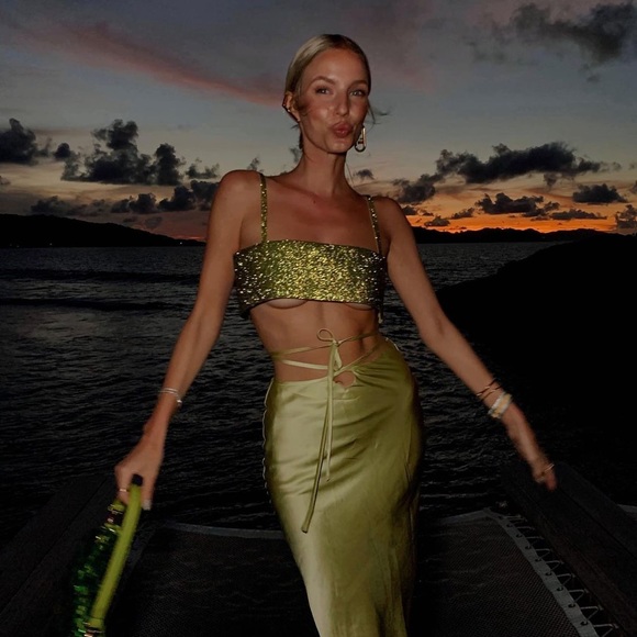 Jacquemus Tops - Nue Nué studio dark green rhinestone charlotte top